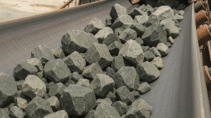 crushed rocks on conveyor